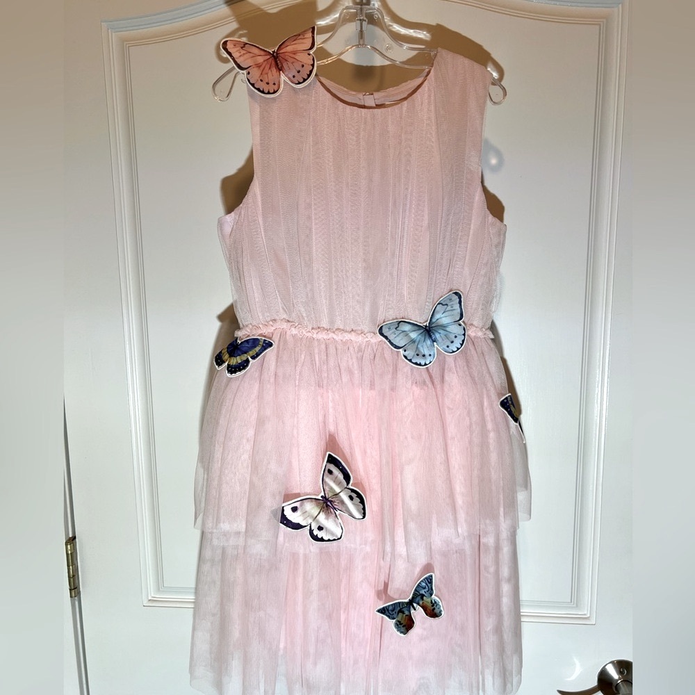 Charabia Isabella pink tulle sleeveless dress with butterfly appliqués Sz 12 NWT